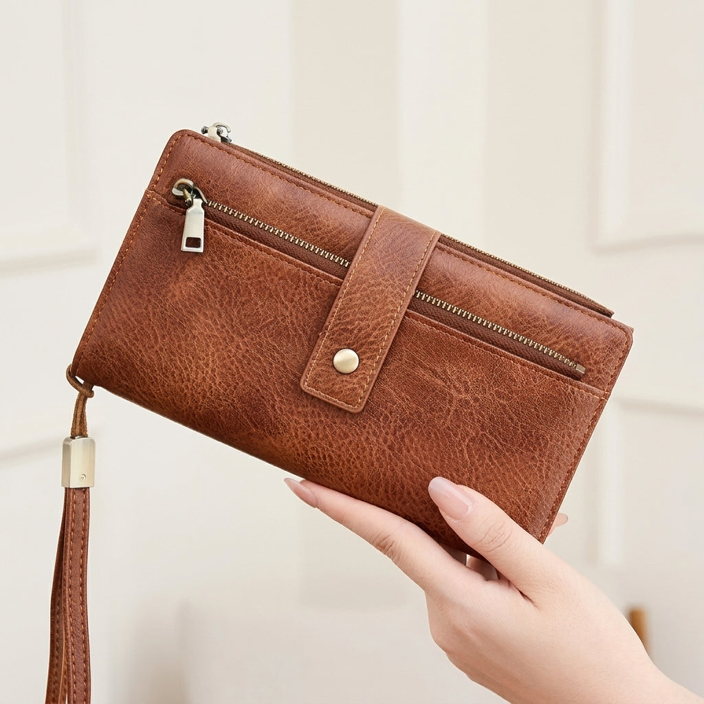 RFID Blocking Elegant Zipper Buttoned Wallet