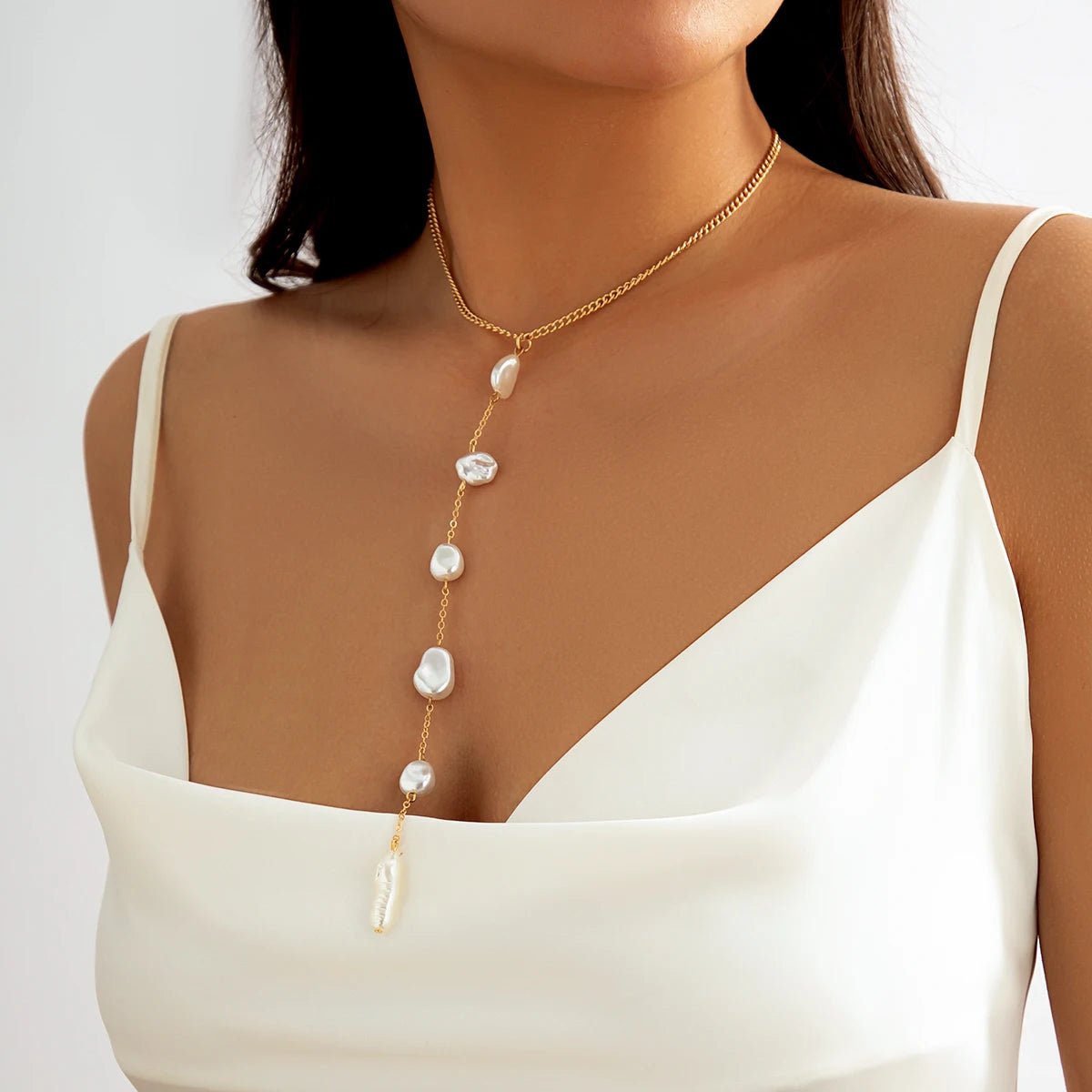 Long Pearl Drop Tassel Necklace - Veinci