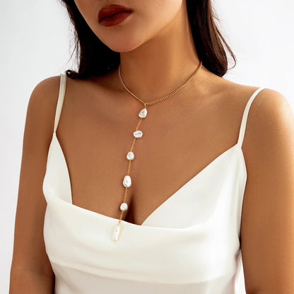 Long Pearl Drop Tassel Necklace - Veinci