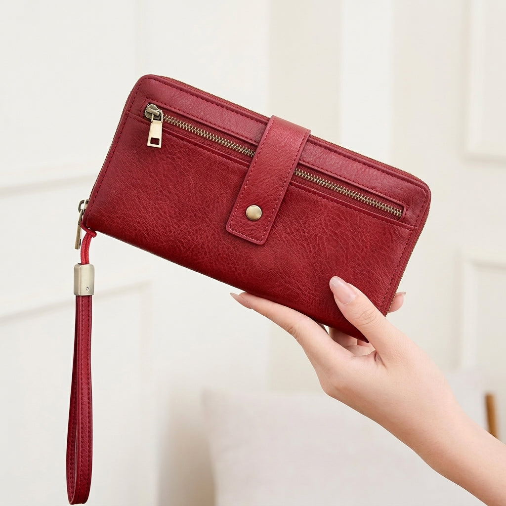 RFID Blocking Elegant Zipper Buttoned Wallet