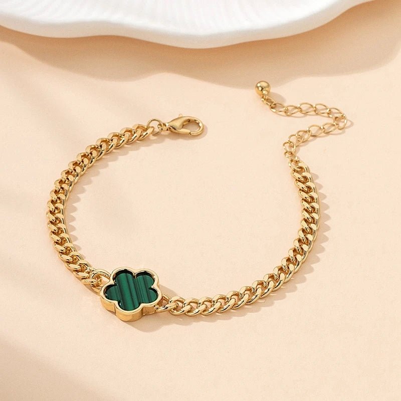 Lucky Clover Cuban Chain Necklace and Bracelet Set - Veinci