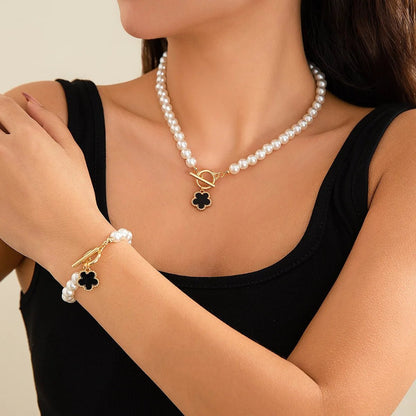 Lucky Floral Clover Bracelet and Necklace Set - Veinci