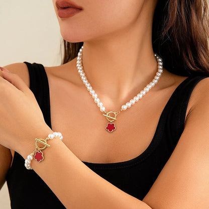 Lucky Floral Clover Bracelet and Necklace Set - Veinci