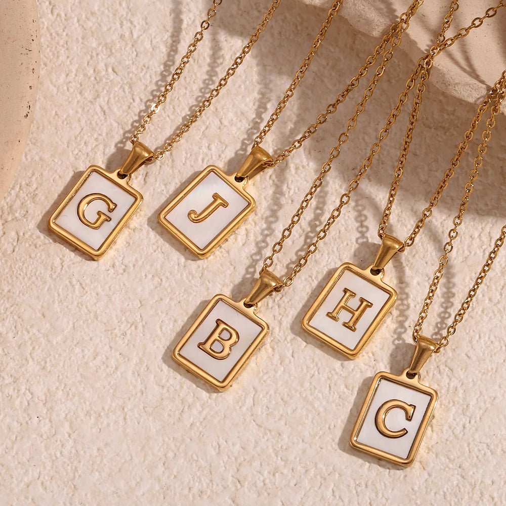 Minimal Accented Pearl Letter Initial Necklace - Veinci
