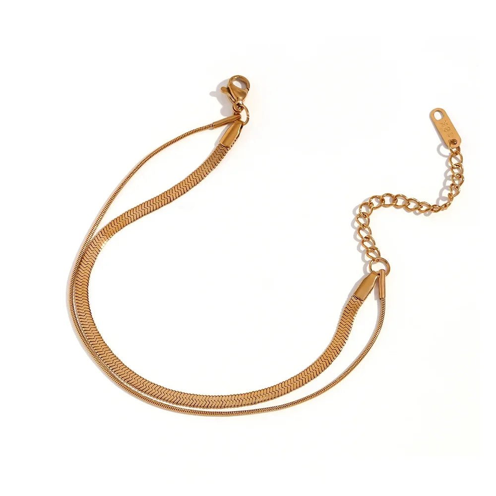 Minimal Herringbone & Dainty Snake Chain Layered Bracelet - Veinci