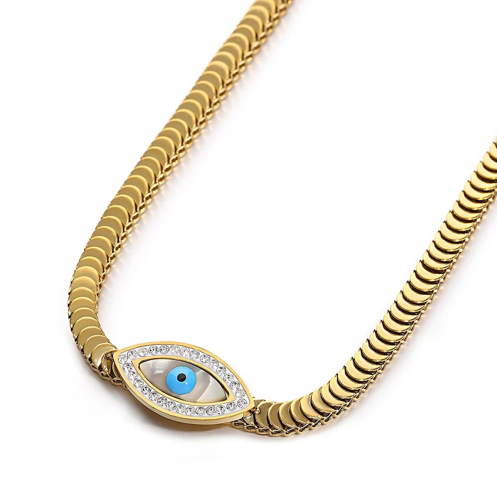 Minimal Snake Chain Evil Eye Necklace - Veinci