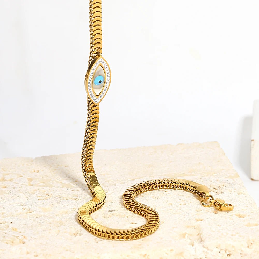 Minimal Snake Chain Evil Eye Necklace - Veinci