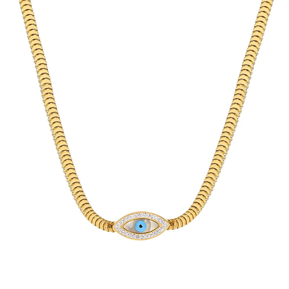 Minimal Snake Chain Evil Eye Necklace - Veinci