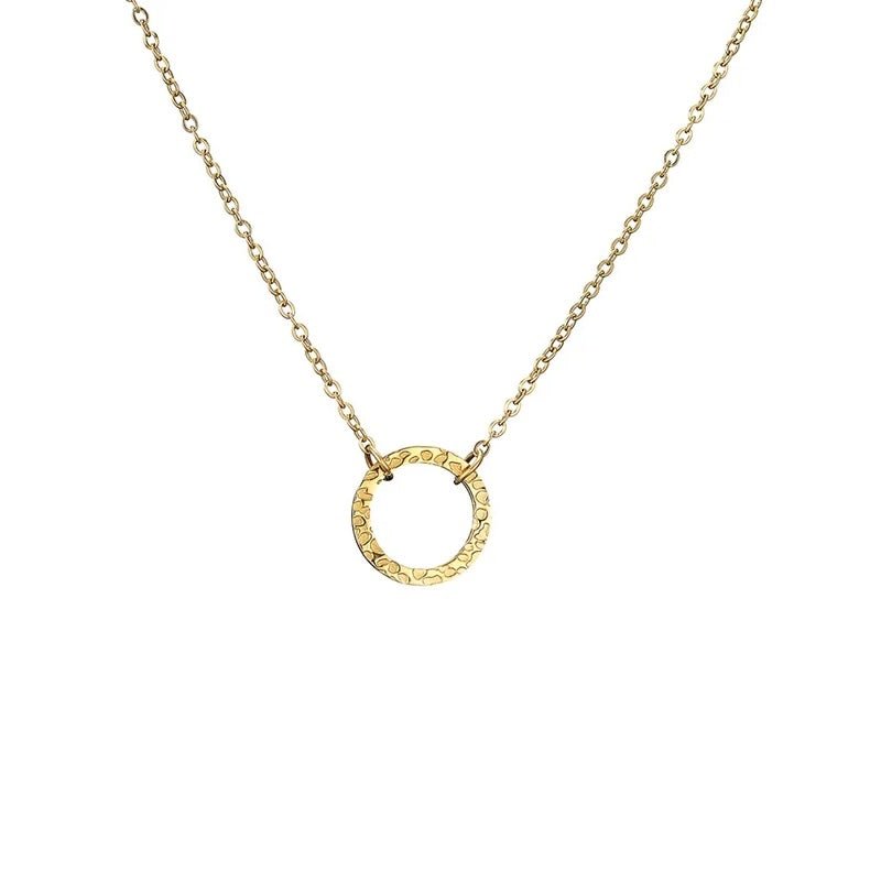 Minimal Textured Circle Necklace - Veinci