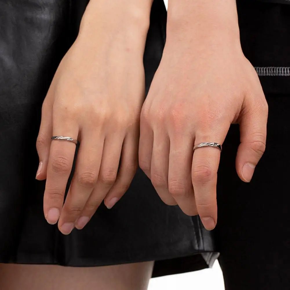 Minimal Wave Textured Couples Rings - Veinci