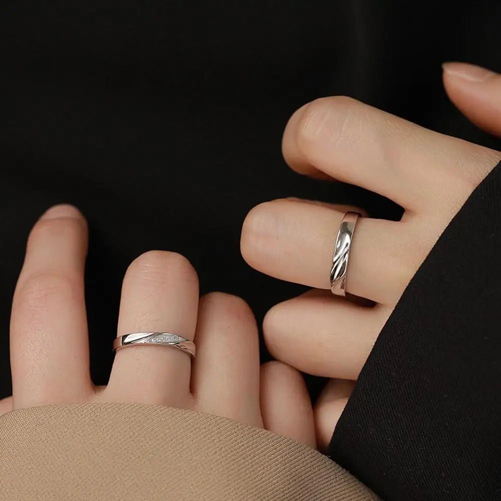 Minimal Wave Textured Couples Rings - Veinci