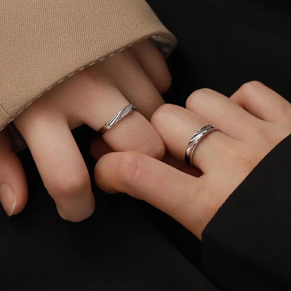 Minimal Wave Textured Couples Rings - Veinci