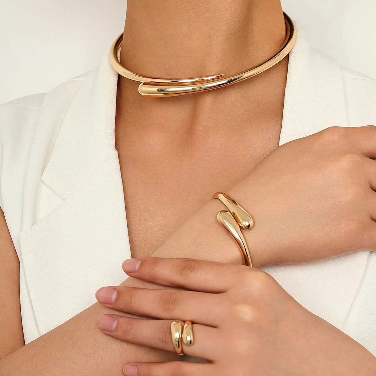 Modern Wrap Choker Necklace, Bracelet, Ring Set - Veinci