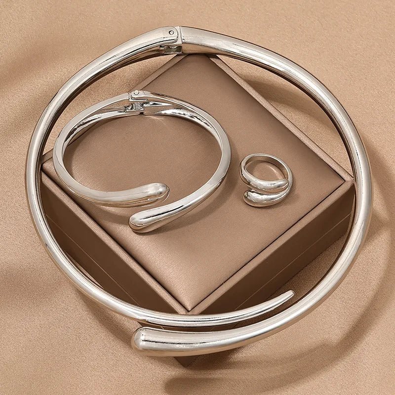 Modern Wrap Choker Necklace, Bracelet, Ring Set - Veinci