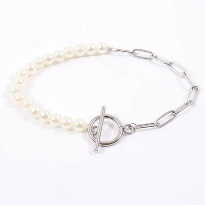 Paperclip Chain Pearl Blended Bracelet and Necklace - Veinci