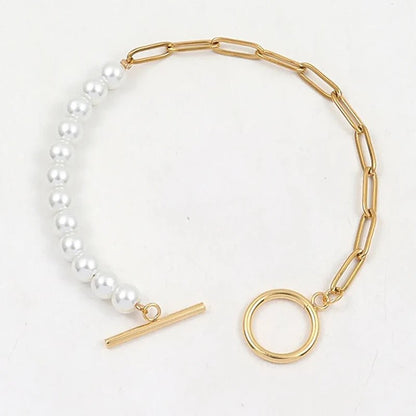 Paperclip Chain Pearl Blended Bracelet and Necklace - Veinci