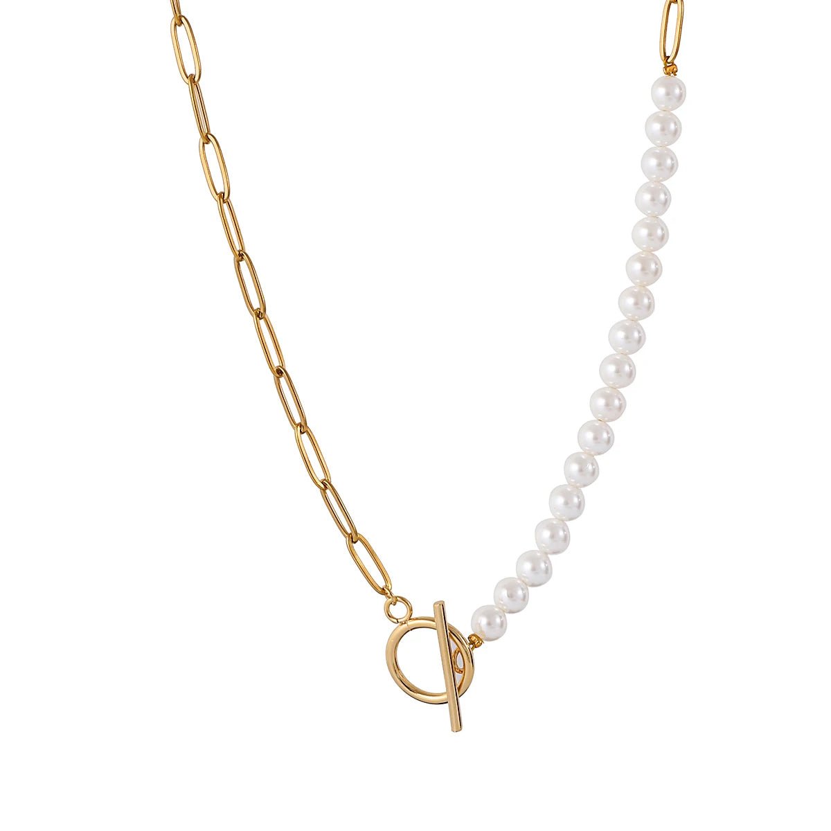 Paperclip Chain Pearl Blended Bracelet and Necklace - Veinci