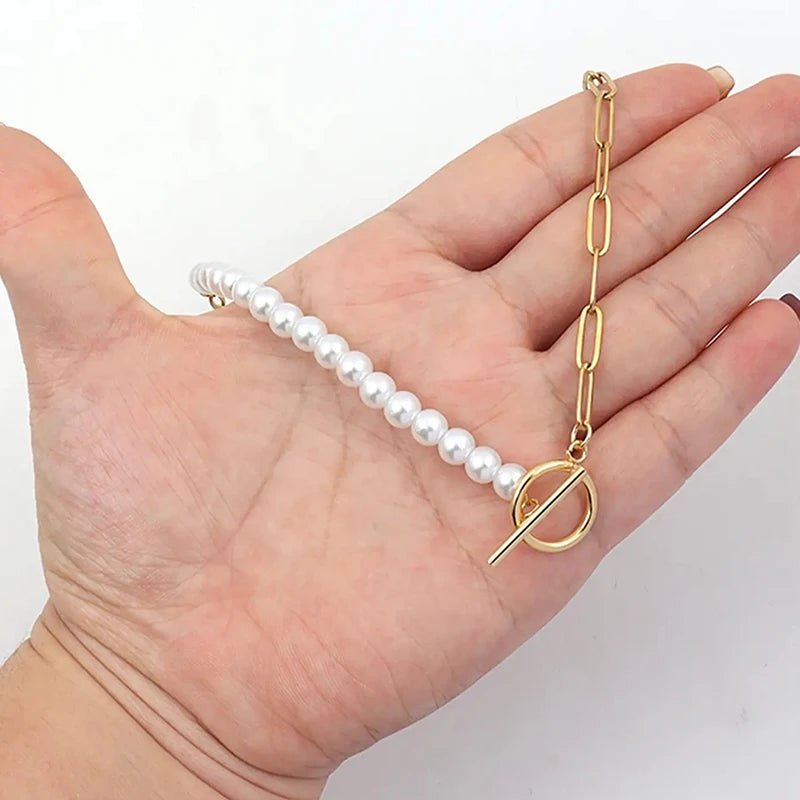 Paperclip Chain Pearl Blended Bracelet and Necklace - Veinci