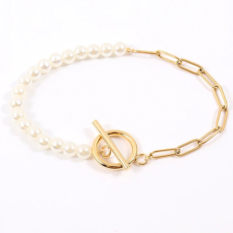 Paperclip Chain Pearl Blended Bracelet and Necklace - Veinci