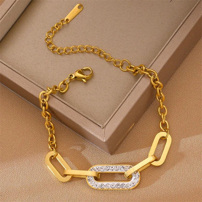 Paperclip Diamond Accented Bracelet - Veinci