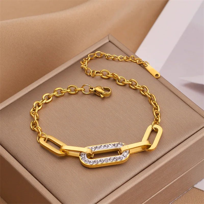 Paperclip Diamond Accented Bracelet - Veinci