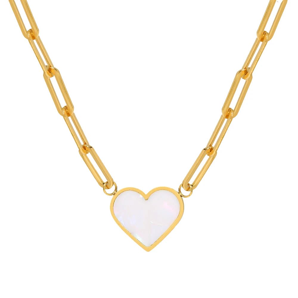 Paperclip Shell Heart Pendant Necklace - Veinci