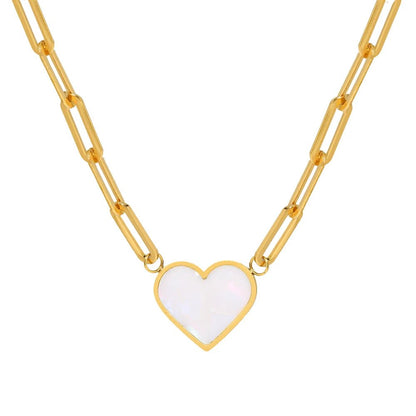 Paperclip Shell Heart Pendant Necklace - Veinci