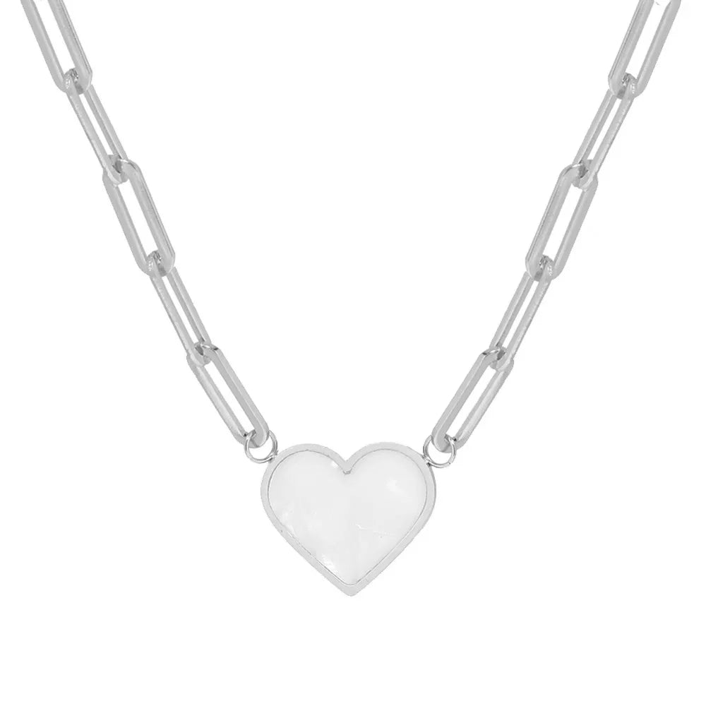 Paperclip Shell Heart Pendant Necklace - Veinci