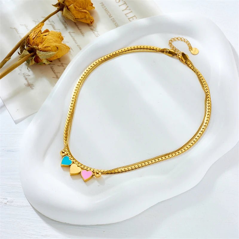 Pastel Forever Love Heart Necklace and Bracelet - Veinci