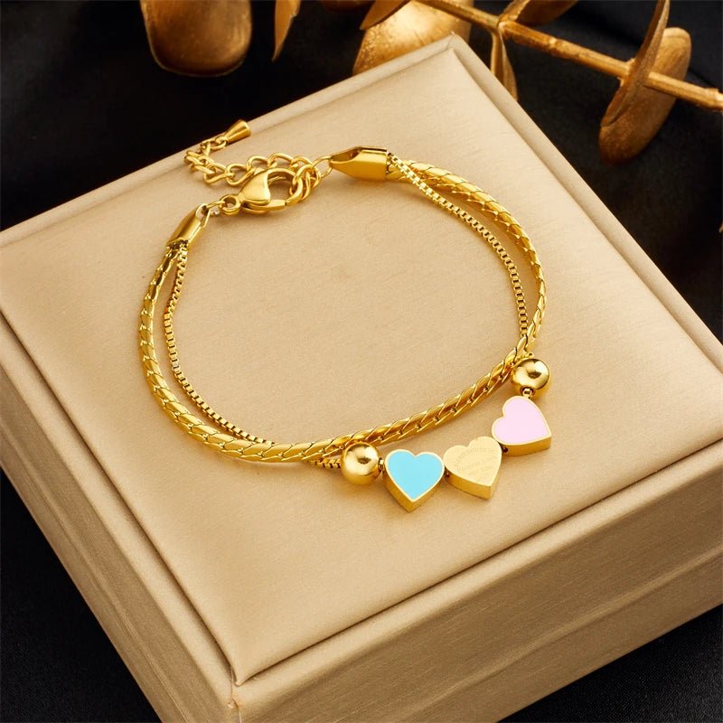 Pastel Forever Love Heart Necklace and Bracelet - Veinci