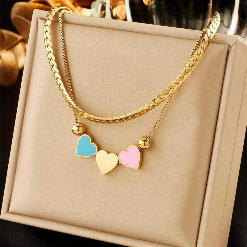 Pastel Forever Love Heart Necklace and Bracelet - Veinci