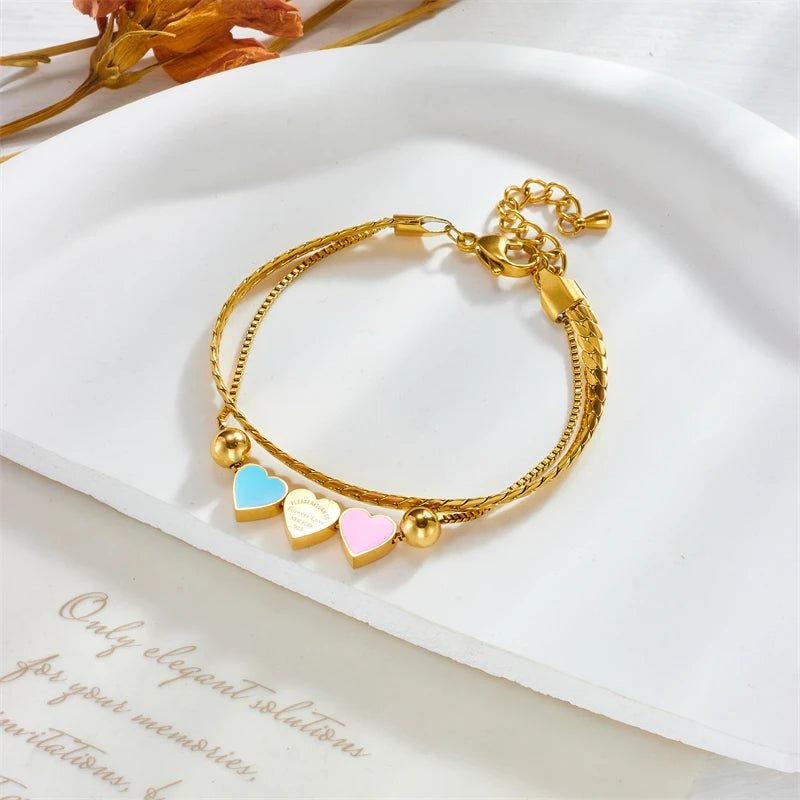 Pastel Forever Love Heart Necklace and Bracelet - Veinci