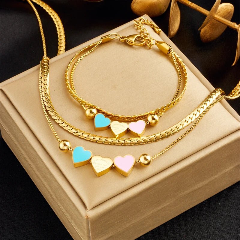 Pastel Forever Love Heart Necklace and Bracelet - Veinci