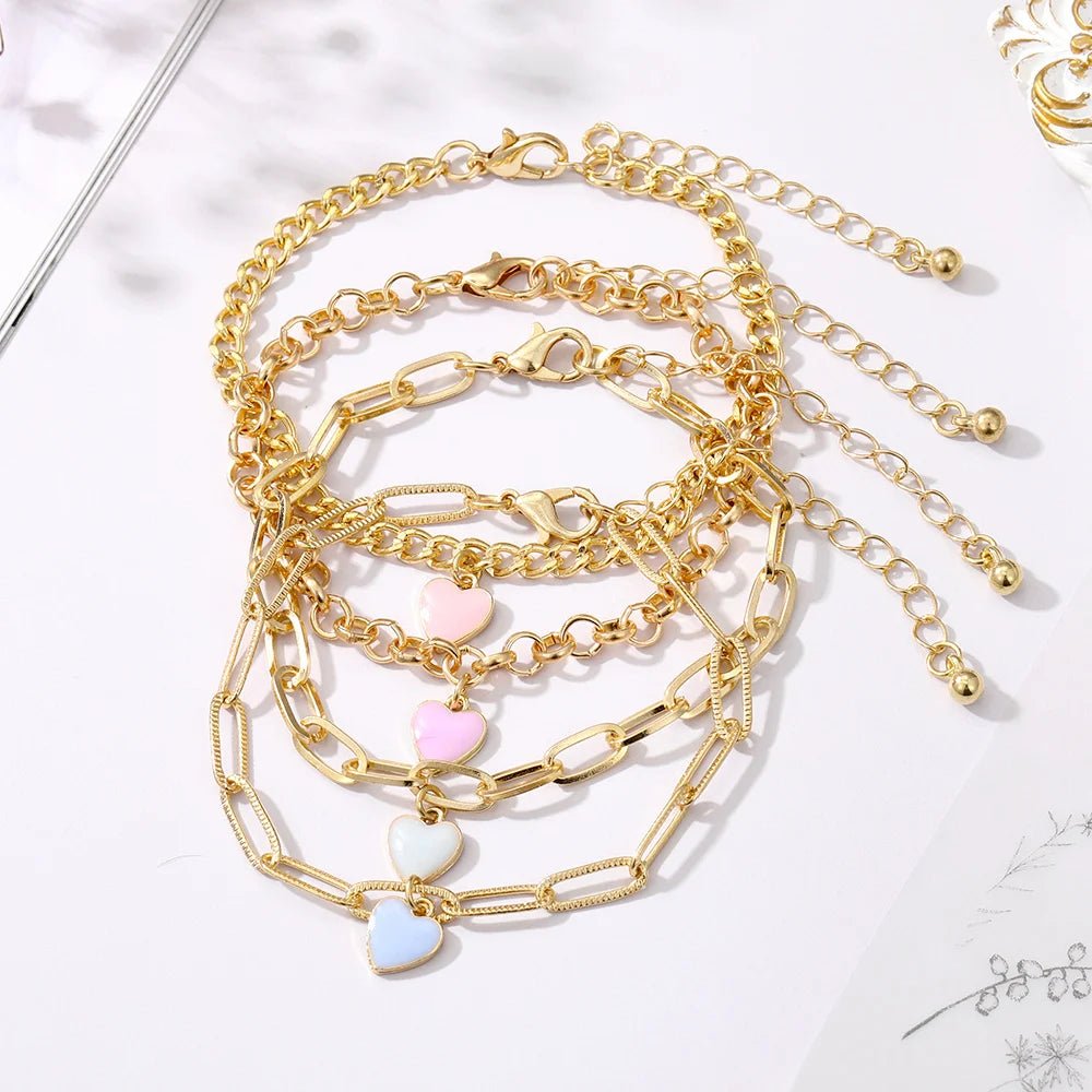 Pastel Heart Bracelet Stack - Veinci