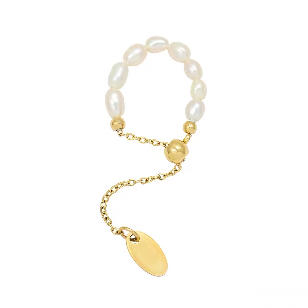 Pearl Dangle Chain Ring - Veinci