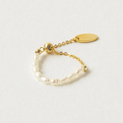 Pearl Dangle Chain Ring - Veinci