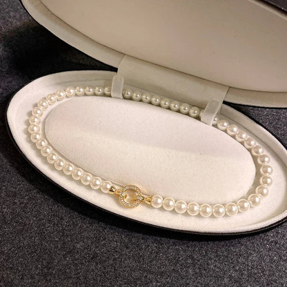 Pearl Diamond Accented Circle Pendant Bracelet and Necklace - Veinci