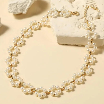 Pearl Floral Daisy Choker Necklace - Veinci