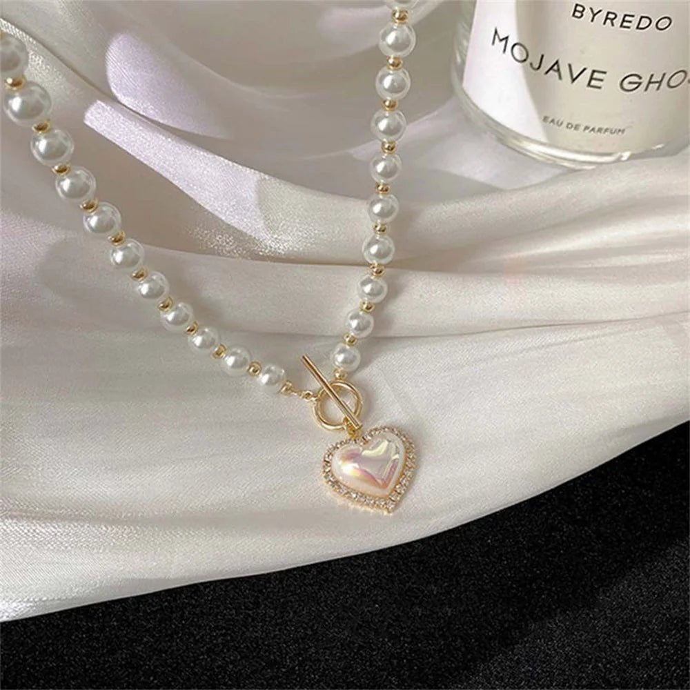 Pearl Heart Clasp Choker Necklace - Veinci