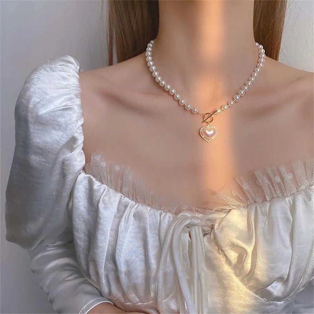 Pearl Heart Clasp Choker Necklace - Veinci