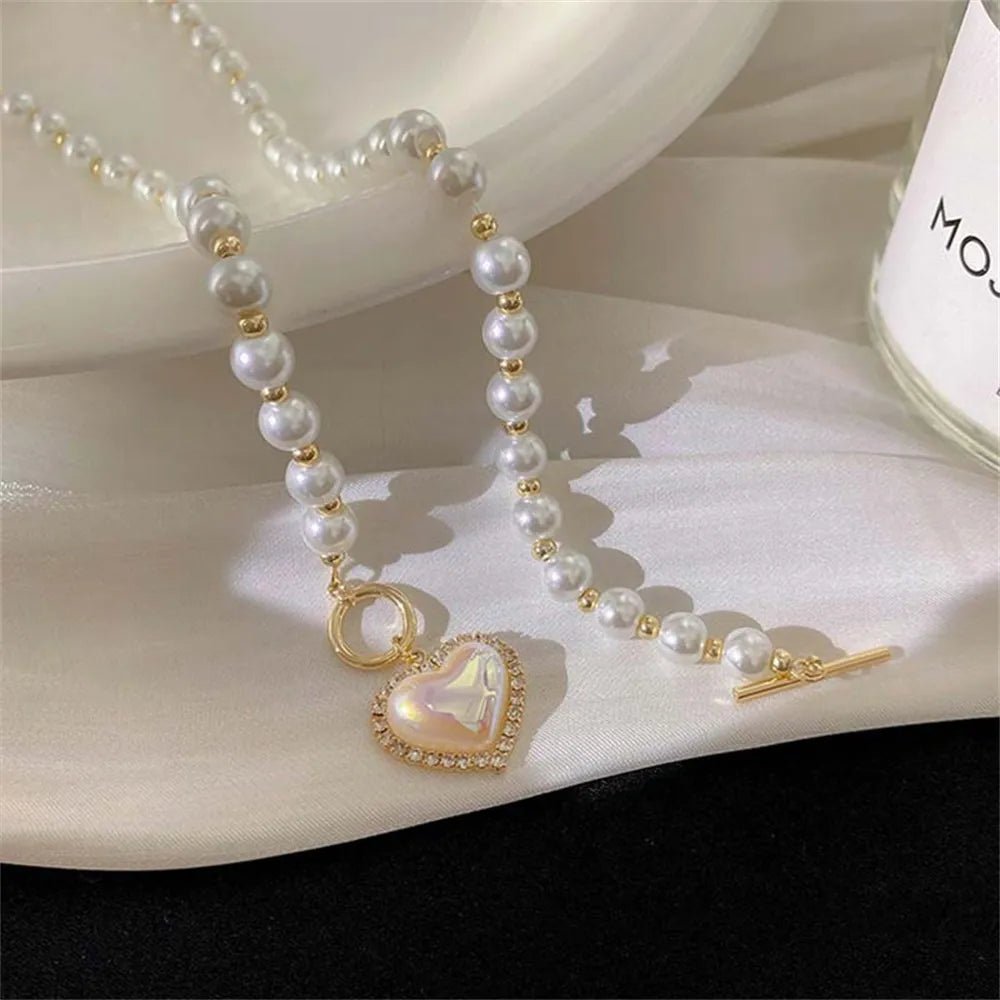 Pearl Heart Clasp Choker Necklace - Veinci