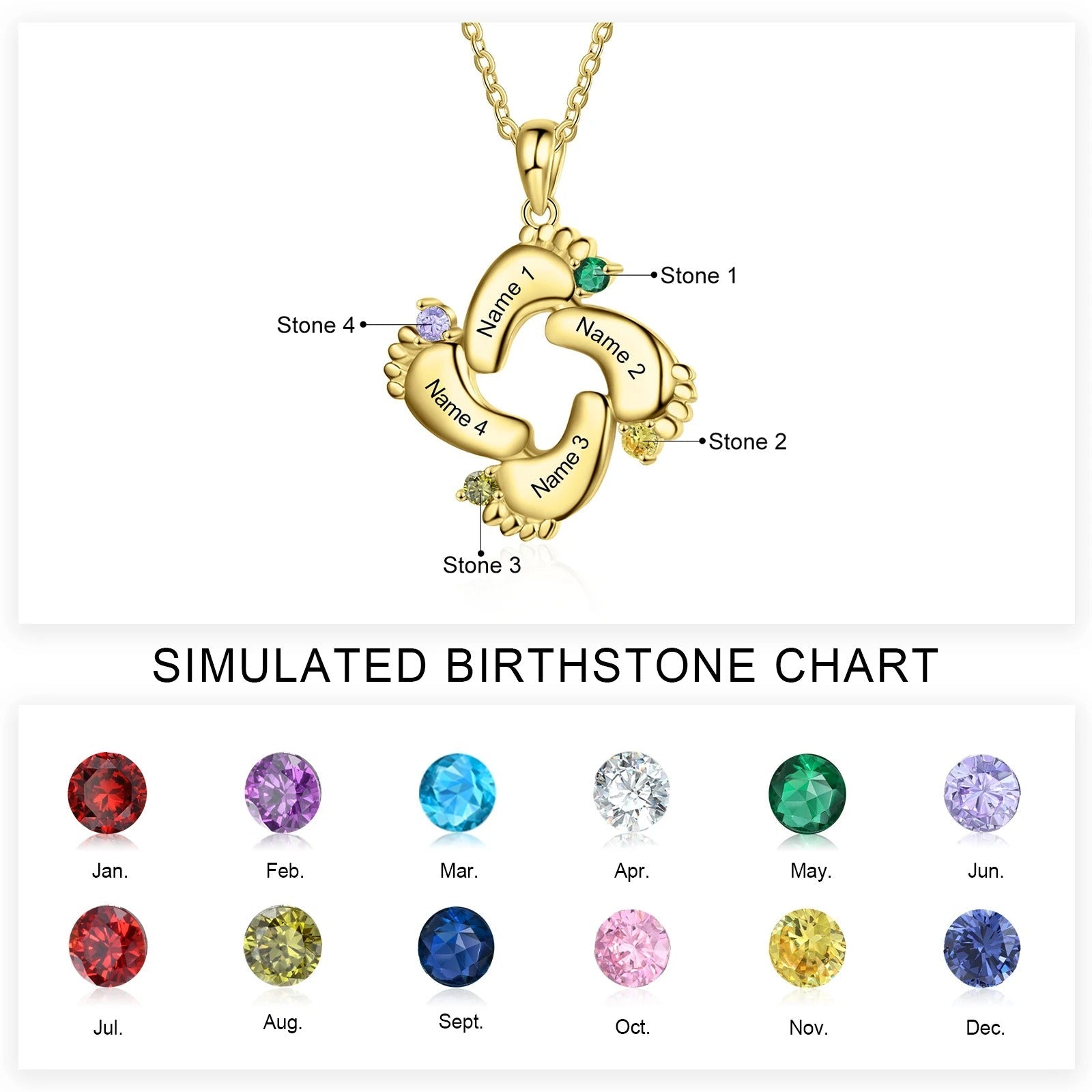 Personalized Baby Feet Name & Birthstone Necklace - Veinci