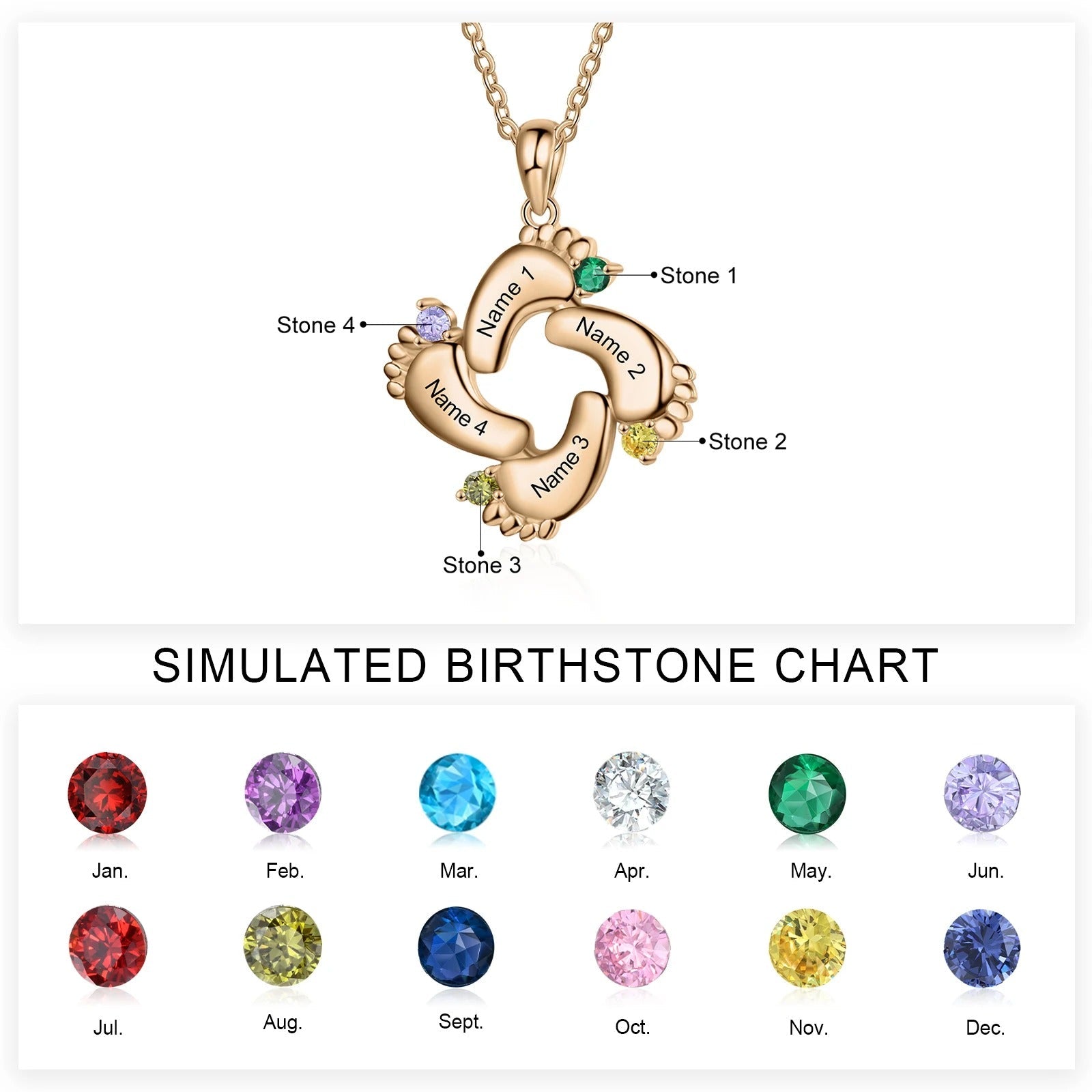 Personalized Baby Feet Name & Birthstone Necklace - Veinci