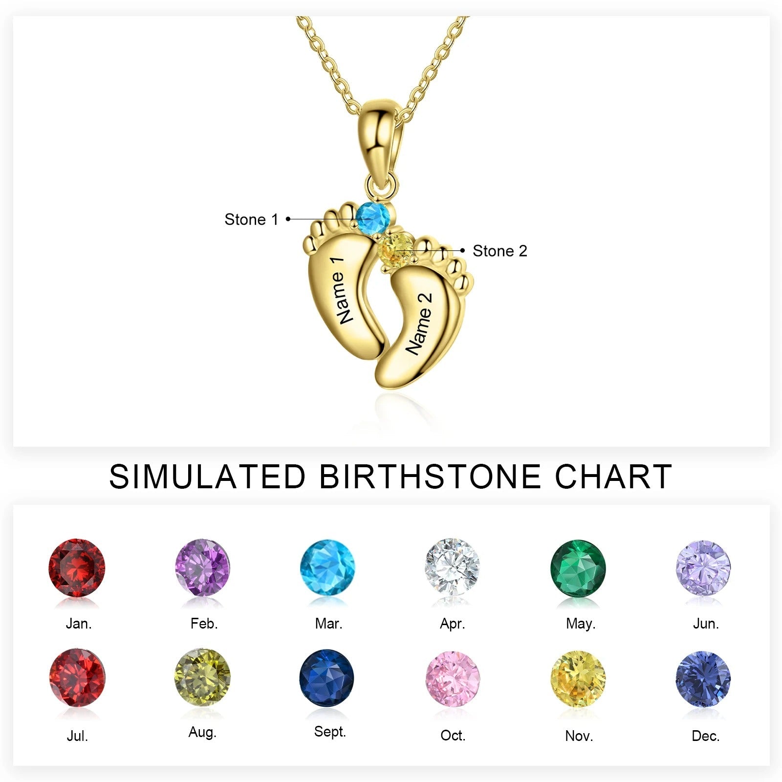 Personalized Baby Feet Name & Birthstone Necklace - Veinci