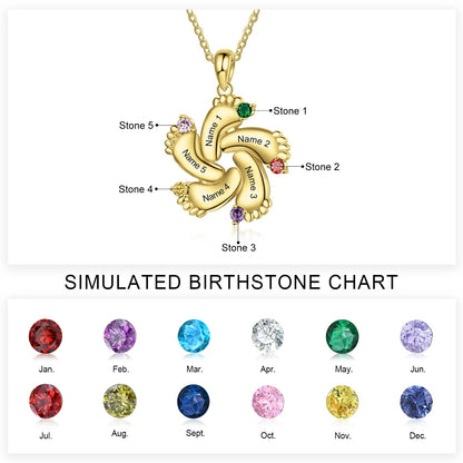 Personalized Baby Feet Name & Birthstone Necklace - Veinci