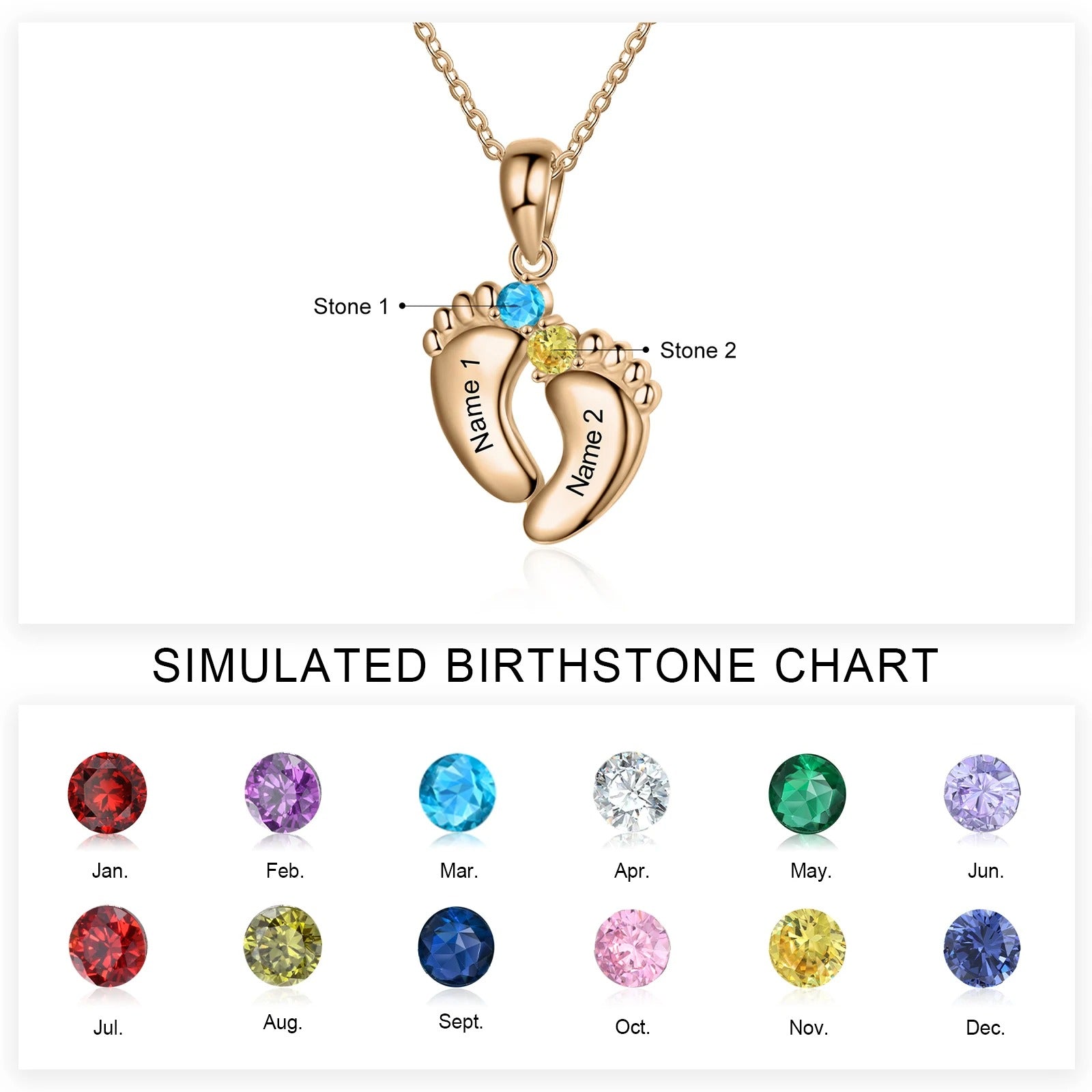 Personalized Baby Feet Name & Birthstone Necklace - Veinci