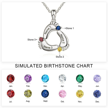 Personalized Baby Feet Name & Birthstone Necklace - Veinci