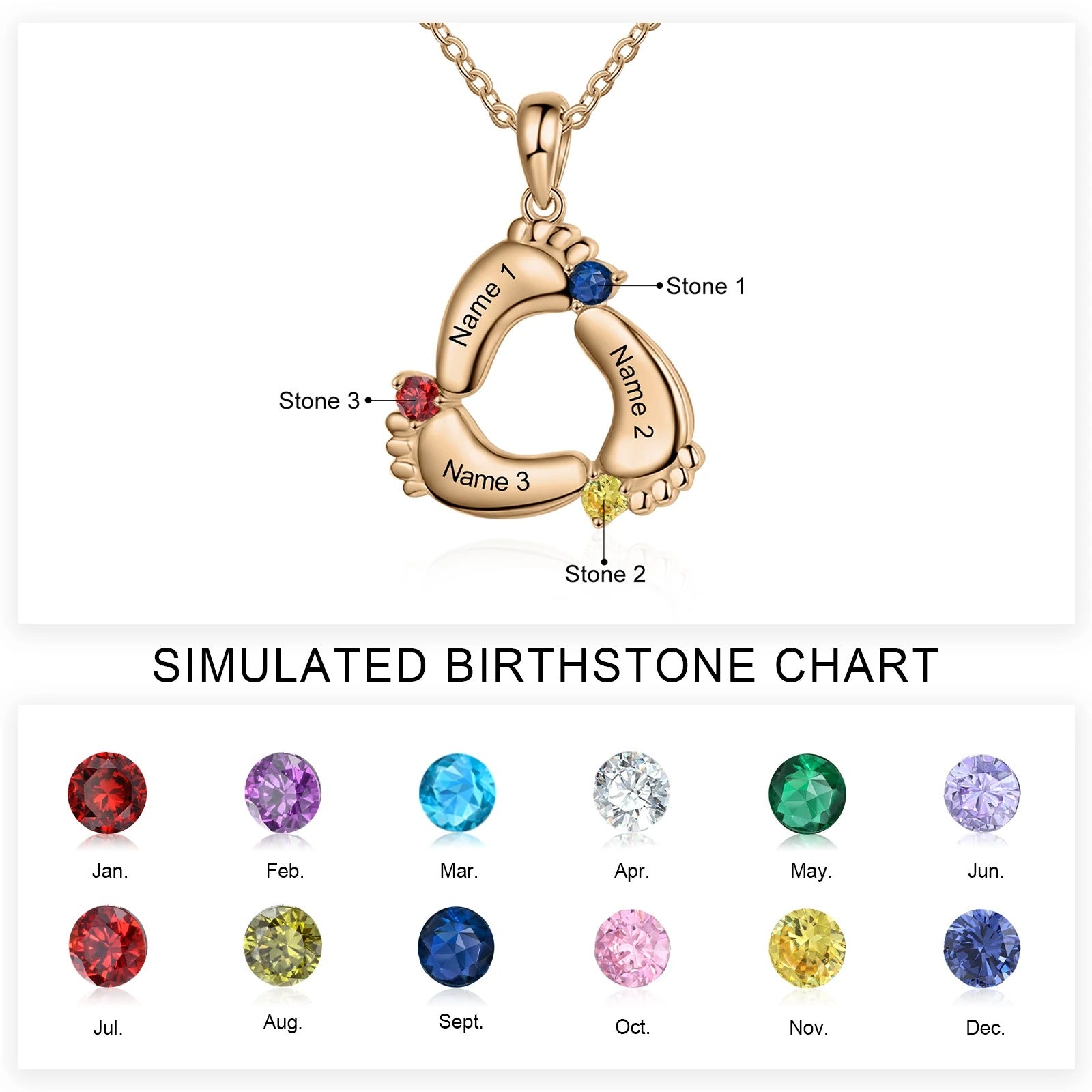 Personalized Baby Feet Name & Birthstone Necklace - Veinci