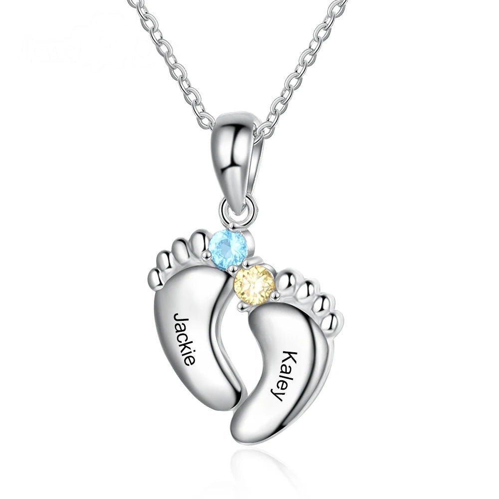 Personalized Baby Feet Name & Birthstone Necklace - Veinci