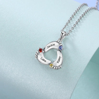 Personalized Baby Feet Name & Birthstone Necklace - Veinci